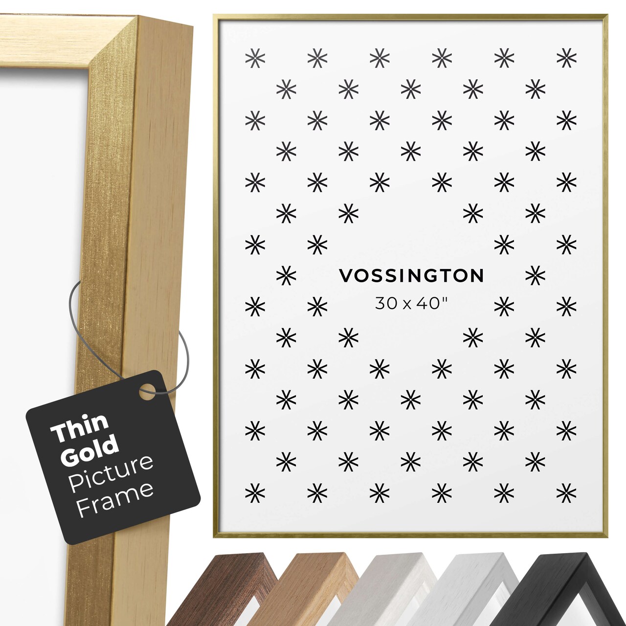 Vossington Thin Picture Frame - Well-Made Poster Frame in Black, White, Gold, Silver, Wood, 4x6, 5x7, 8x10, 8x12, 8.5x11, 9x12, 11x14, 11x17, 12x12, 12x16, 12x18, 13x19, 16x16, 16x20, 16x24, 18x24, 20x20, 20x30, 22x28, 24x24, 24x30, 24x36, and 30x40